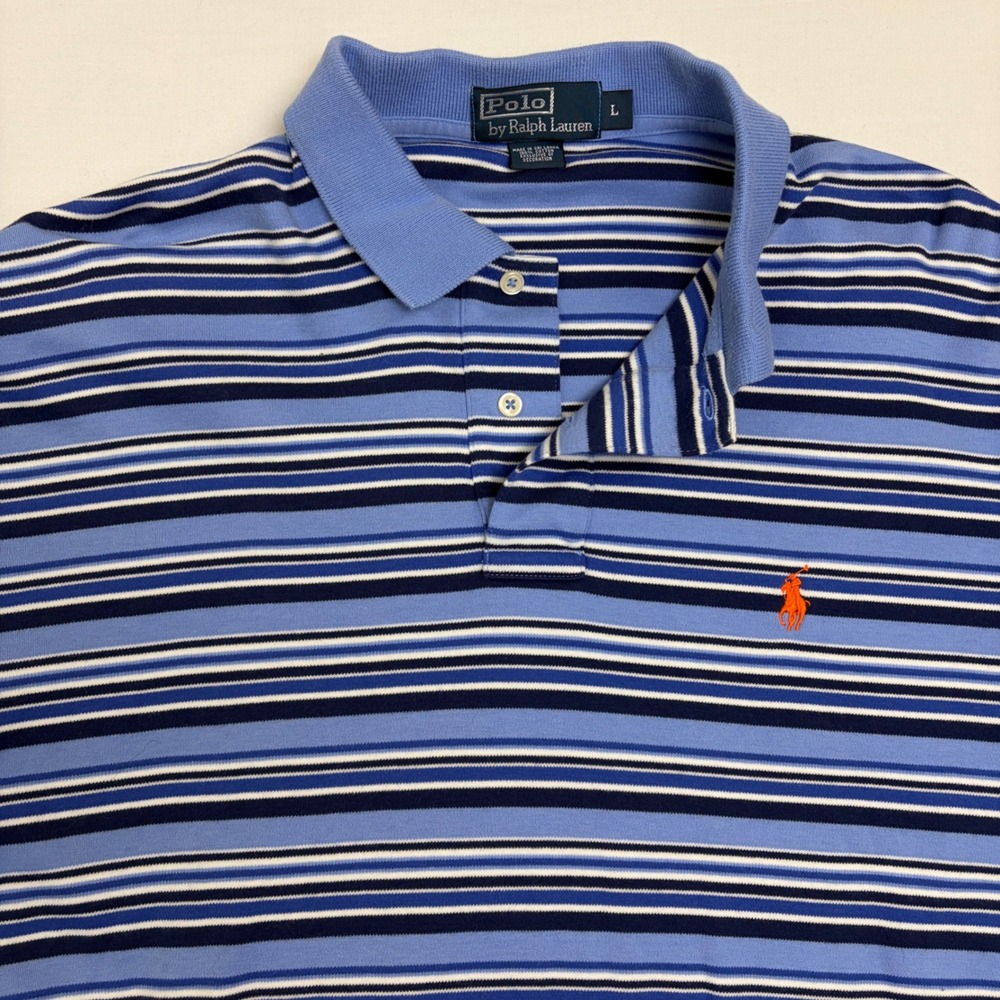 Polo Ralph Lauren Mens Blue Striped Short Sleeve Cotton Polo Shirt Large